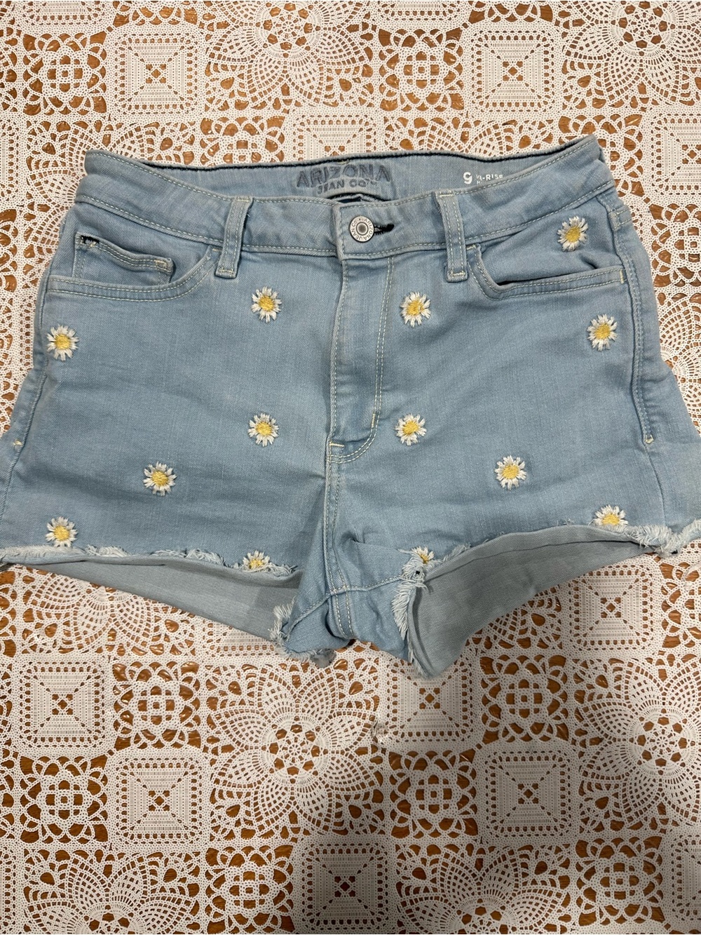 Arizona Jean Company Light Blue Daisy-Embroidered Denim Shorts